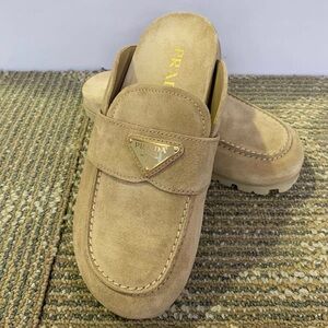 Prada Women's Tan Suede Mules